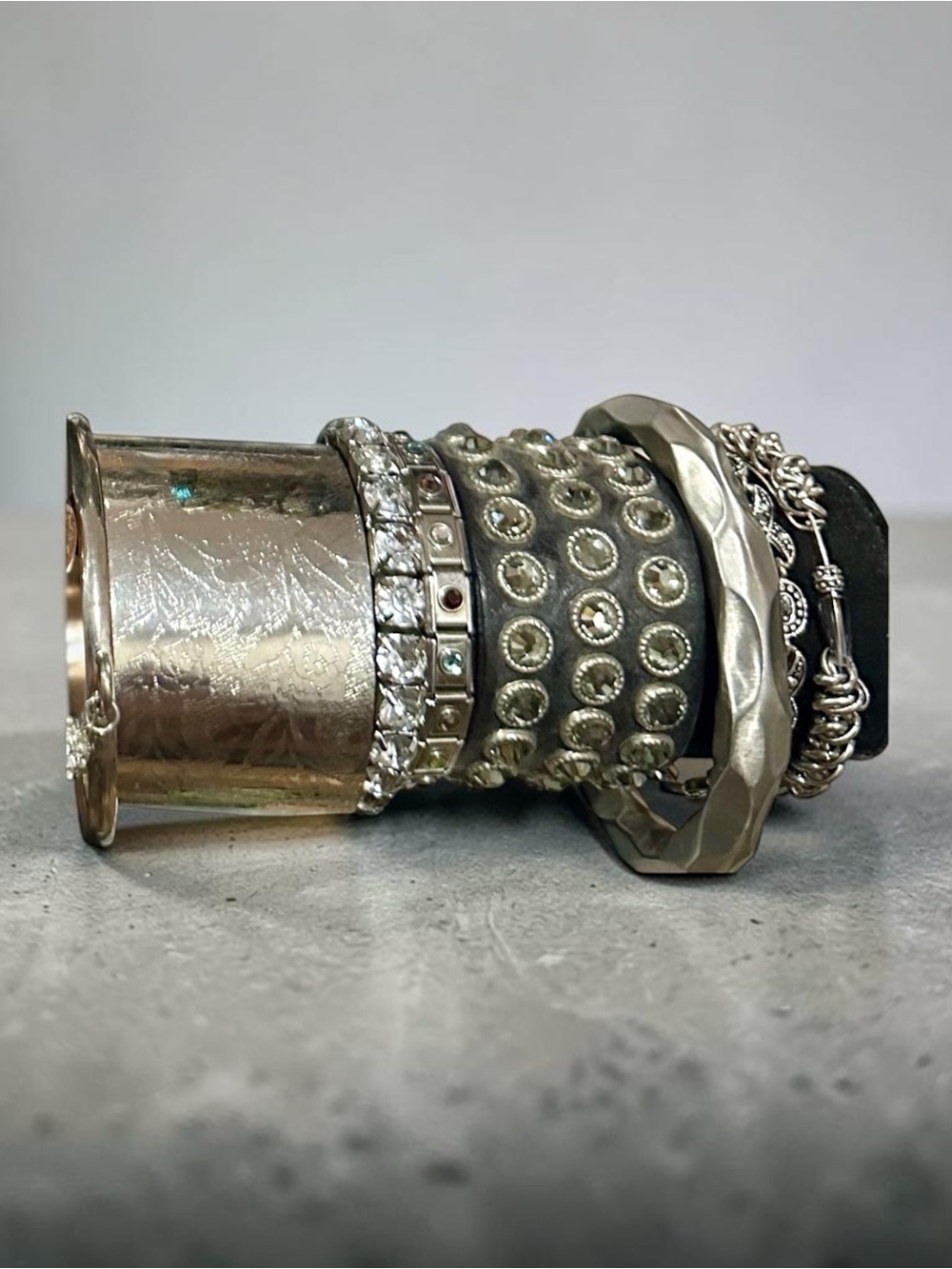 Boho Mixed Metal Layered Bracelet Stack Rhinestone Cuff